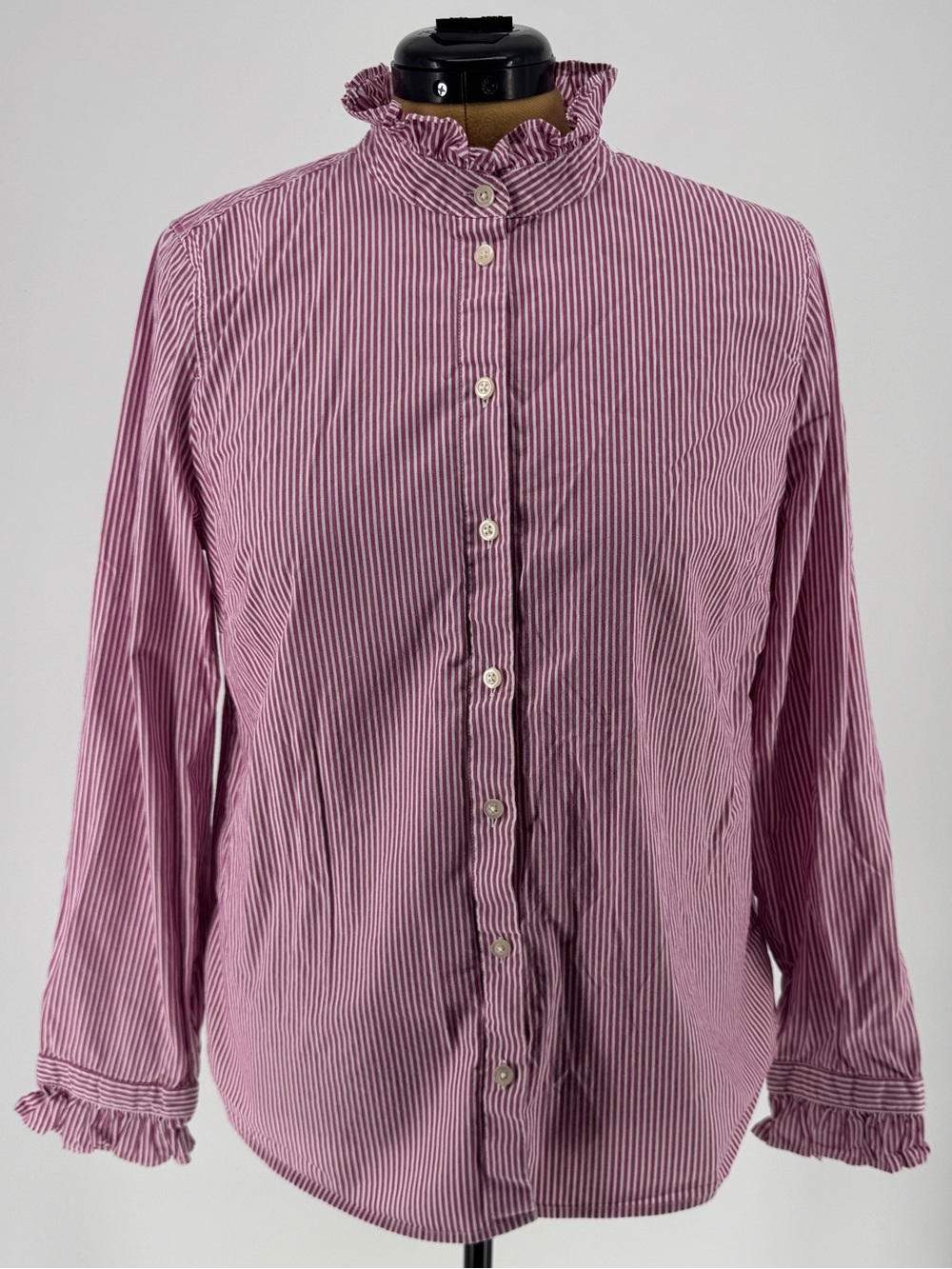 J. Crew Pink and White Striped Ruffle-Collar Blouse size XL